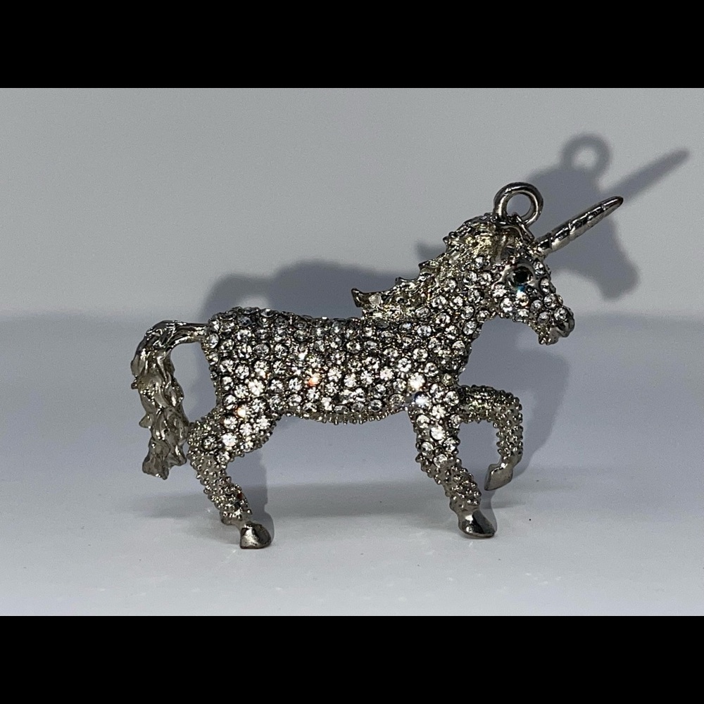 Silver and crystal studded Unicorn Charm. Perfect for keychain or necklace. New.